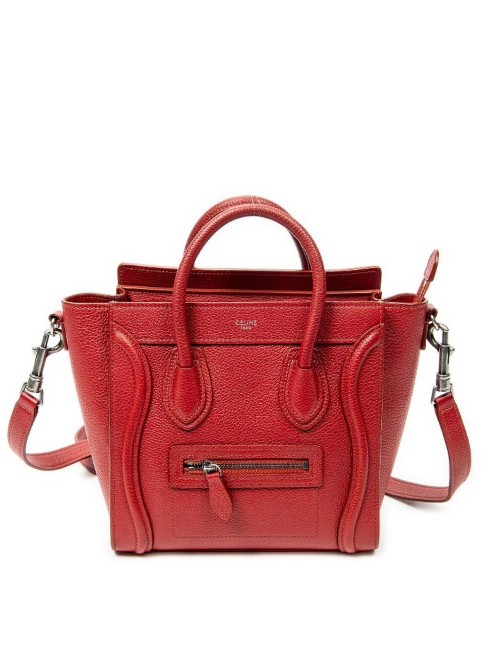 Celine Nano Luggage Red Grain Calf Skin Leather Handbag